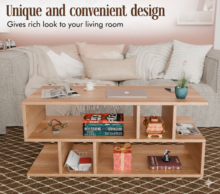 Spydercraft Zig Zag Bedside Table in Canyon Oak Finish | Modern Wooden Nightstand with Open Shelves | Engineered Wood Side Table