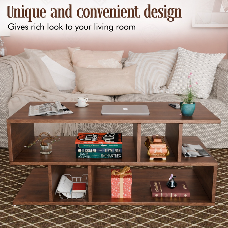 Spydercraft Zig Zag Bedside Table in Columbian Walnut Finish | Modern Wooden Nightstand with Open Shelves | Engineered Wood Side Table