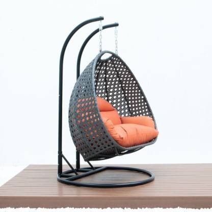 SPYDER HOME DECORE Double Seater Swing Chair With Stand Cushion for Patio Garden Outdoor Furniture Iron Hammock  (Black, Orange, DIY(Do-It-Yourself))