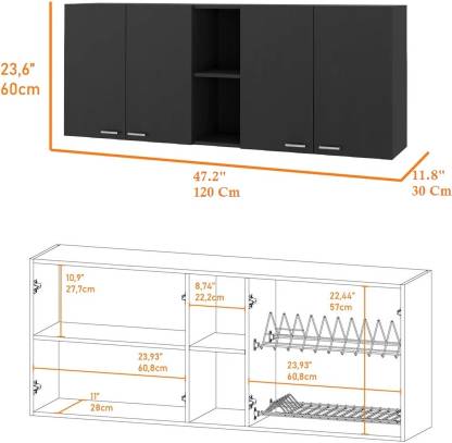 Spyder Craft Wall Mounted Engineered Wood Two Shelves Two Shelves Kitchen Cabinet Engineered Wood Kitchen Cabinet (Finish Color - Black-3, DIY(Do-It-Yourself))