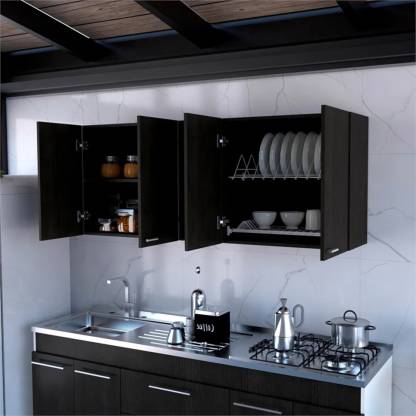 Spyder Craft Wall Mounted Engineered Wood Two Shelves Two Shelves Kitchen Cabinet Engineered Wood Kitchen Cabinet (Finish Color - Black-3, DIY(Do-It-Yourself))