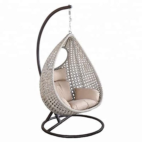 Spyder Craft Single Seater Hammock Swing Chair with Stand and Cushion for Patio Balcony Garden Terrace Living Room Relaxing Chair Powder Coated Color: Off White and Beige