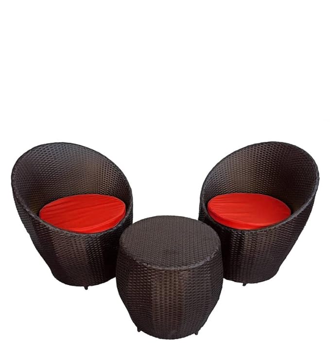 SPYDER CRAFT Rattan Wicker Patio Furniture Sets Outdoor Garden Balcony Coffee Chair Table Set 2+1 with Cushion, Powder Coated, UV Protected, (Black)