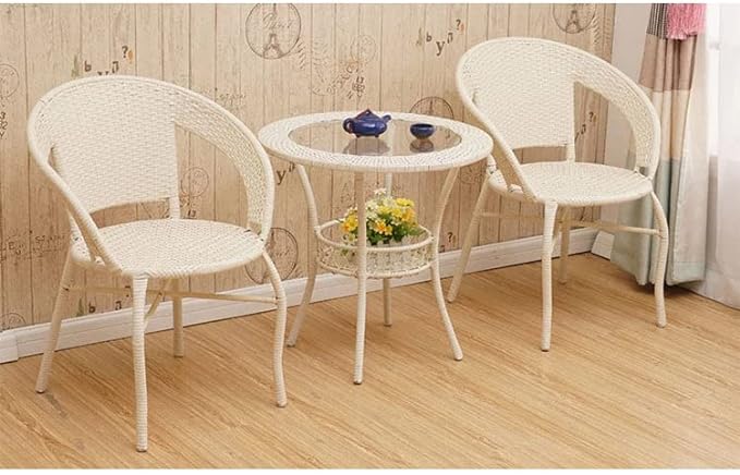 SPYDER CRAFT Rattan Wicker Patio Furniture Sets Outdoor Garden Balcony Coffee Chair Table Set 2+1, Powder Coated, UV Protected, (Off White)
