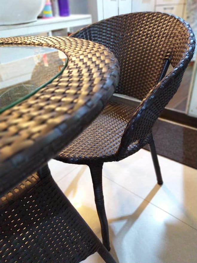 SPYDER CRAFT Rattan Wicker Patio Furniture Sets Outdoor Garden Balcony Coffee Chair Table Set 4+1, Powder Coated, UV Protected, (Dark Brown)