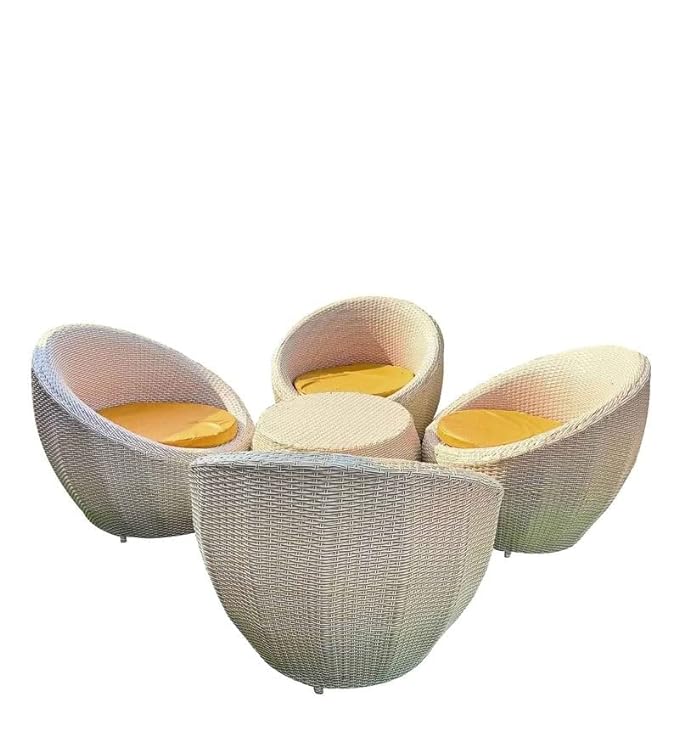 SPYDER CRAFT Rattan Wicker Patio Furniture Outdoor Garden Balcony Coffee Sets, 4 Chairs 1 Table Set with Cushion, Powder Coated, UV Protected, (Off -White)