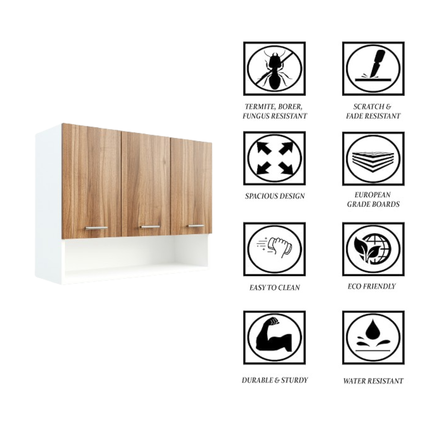 Spyder Craft Wall Mounted Matte Finish 3 Door Blitz Kitchen Cabinet for Office, Hall, Kitchen|Cabinet for Kitchen|Living Room| Color :-White Noce Lyon| Assembl- DIY (Do-It-Yoursef)