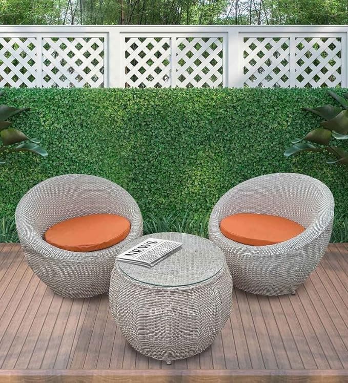 SPYDER CRAFT Rattan Wicker Patio Furniture Sets Outdoor Garden Balcony Coffee Chair Table Set 2+1 with Cushion, Powder Coated, UV Protected, (Off White)