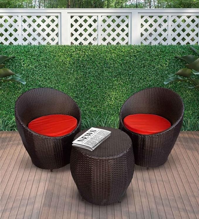 SPYDER CRAFT Rattan Wicker Patio Furniture Sets Outdoor Garden Balcony Coffee Chair Table Set 2+1 with Cushion, Powder Coated, UV Protected, (Black)