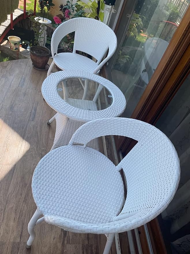 SPYDER CRAFT Rattan Wicker Patio Furniture Outdoor Garden Balcony Coffee Sets, 2 Chairs 1 Table Set, Powder Coated, UV Protected, (White)