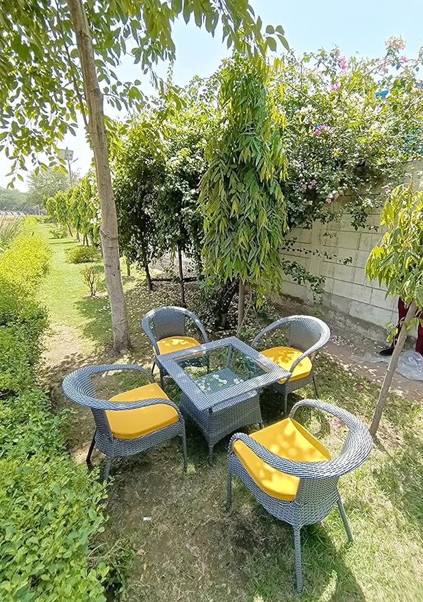 SPYDER CRAFT Rattan Wicker Patio Furniture Sets Outdoor Garden Balcony Coffee Chair Table Set 4+1 with Cushion, Powder Coated, UV Protected, (Black)