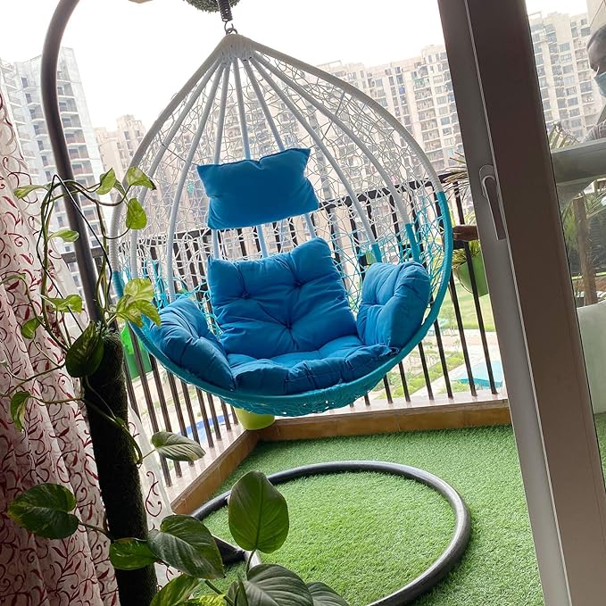 Spyder Craft Swing chair With Stand And Cushion For Adult Iron Hammock (White, Blue, DIY(Do-It-Yourself))