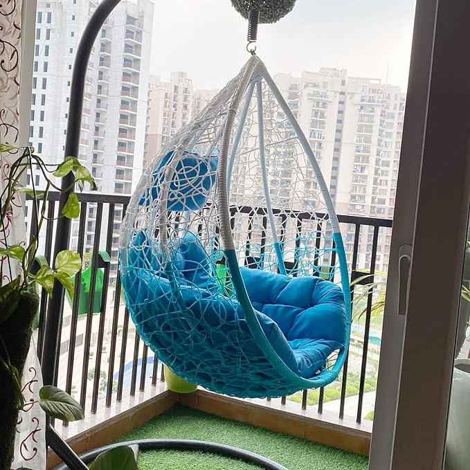 Spyder Craft Swing chair With Stand And Cushion For Adult Iron Hammock (White, Blue, DIY(Do-It-Yourself))