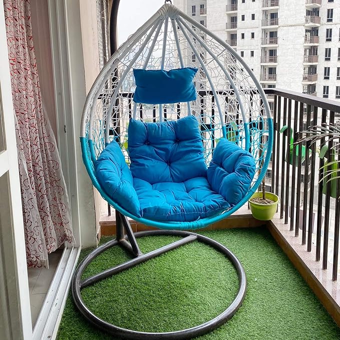 Spyder Craft Swing chair With Stand And Cushion For Adult Iron Hammock (White, Blue, DIY(Do-It-Yourself))
