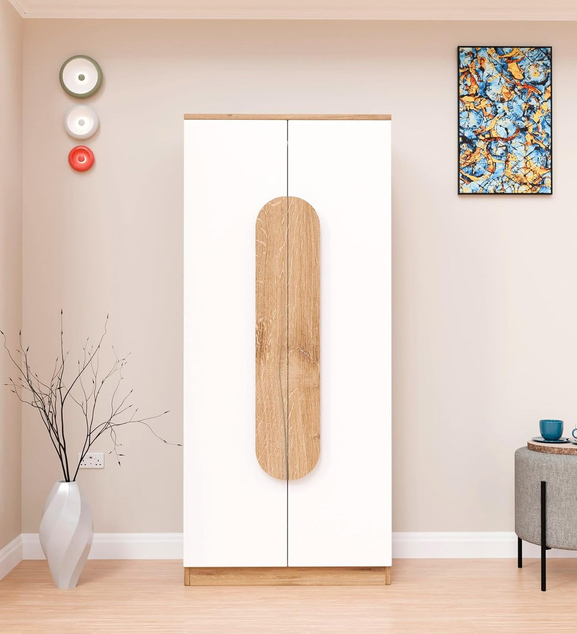 Spydercraft Novarc White And Oak 2-Door Wardrobe – Elegant & Functional Storage for Modern Homes