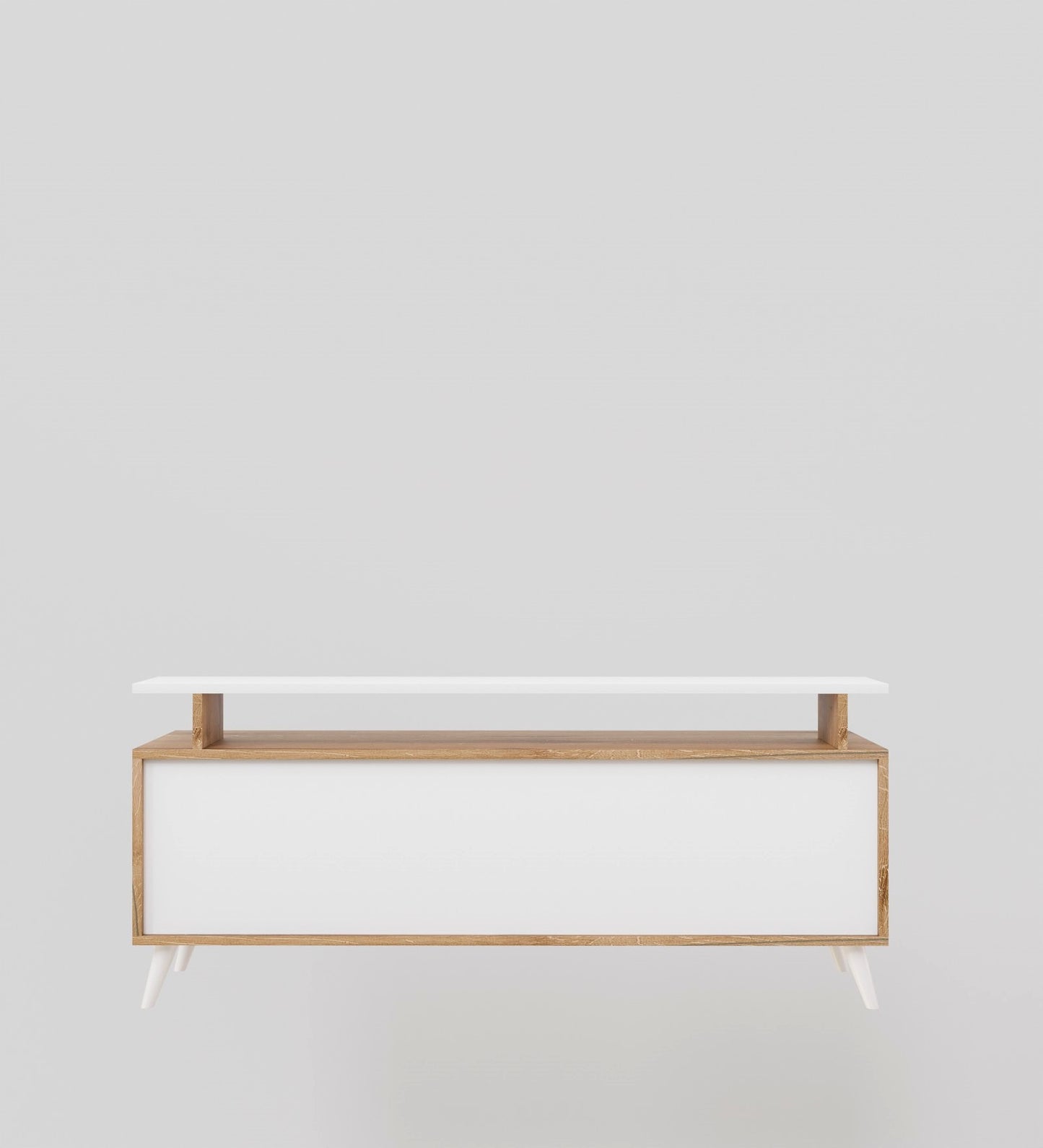 SpyderCraft Matte Finish Rhodium TV Unit| Stylish Modern Wooden TV Stand with Storage Shelves & Cabinets for Living Room| Color: Oak White| Do-It-Yourself Product