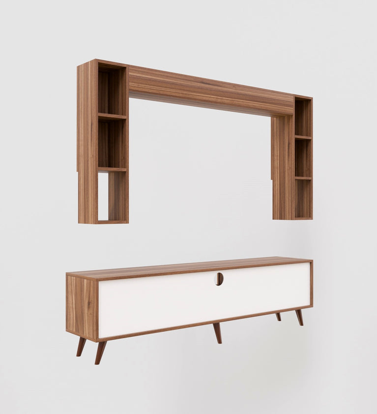 Spyder Home Decore Craft Matte Finish M5 Tv Unit with Wall Shelf, Wall Mounted with Shelf Modern Leg, 180 Cm Color: Noce Lyon || Assembly -DIY (Do-It-Yourself)