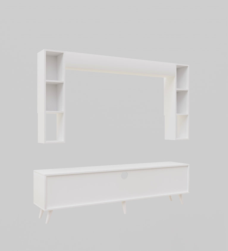 Spyder Home Decore Craft Matte Finish M5 Tv Unit with Wall Shelf, Wall Mounted with Shelf Modern Leg, 180 Cm Color:White || Assembly -DIY (Do-It-Yourself)