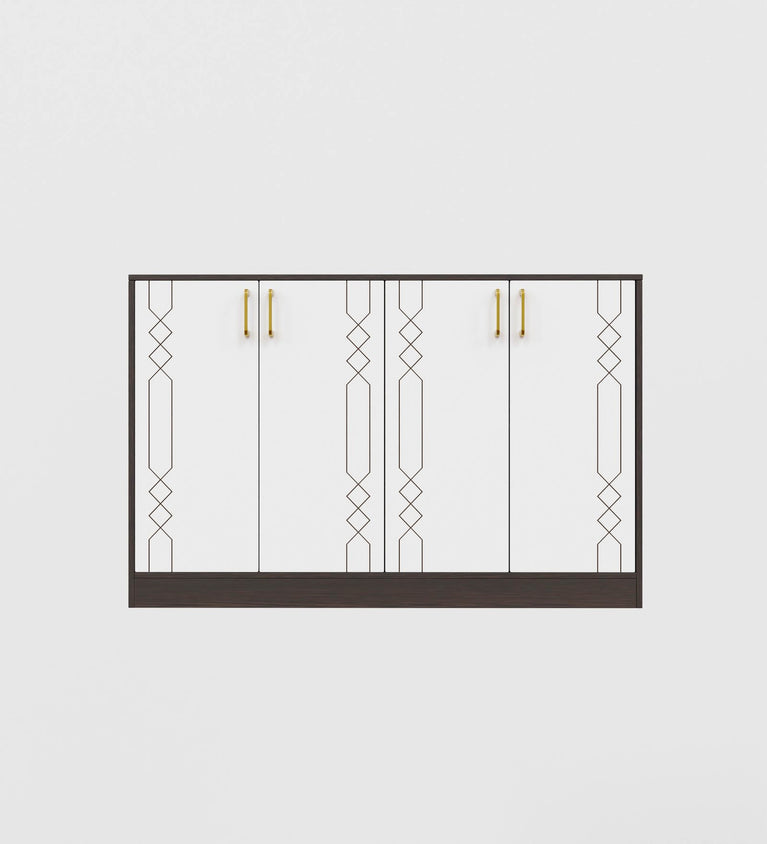 Spydercraft Embellix Multipurpose Storage Cabinet – 4 Door Organizer Unit (139 x 90 x 35 cm) | Wenge Brown & White with Gold Handles & Geometric Detailing