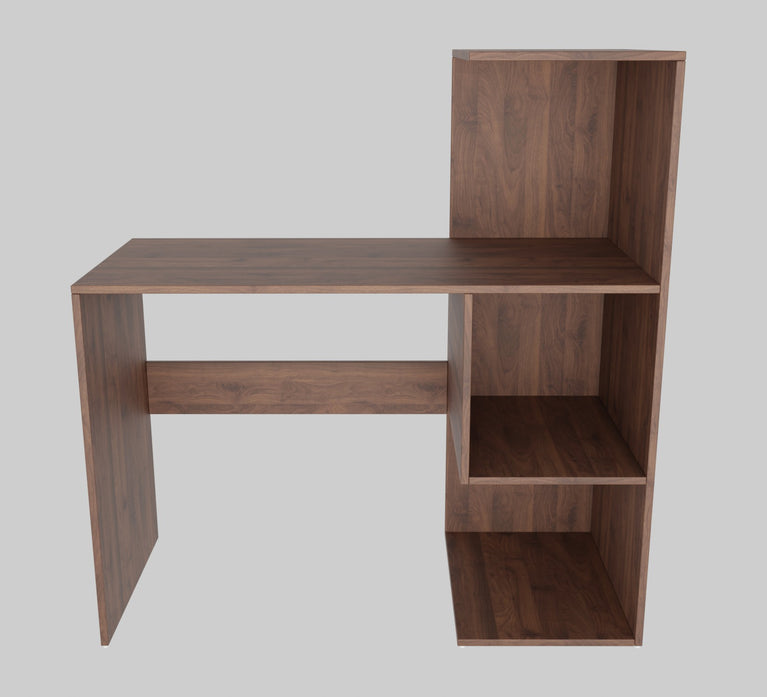 Spydercraft Tulip Study Table | Modern Study & Office Desk with Open Storage Shelves | Engineered Wood Writing Table | Columbian Walnut Finish