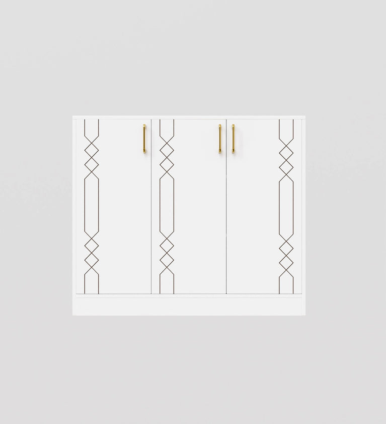 Spydercraft Lupin Multipurpose Cabinet – 3-Door Storage Unit (105 x 90 x 35 cm) | White with Gold Handles & Geometric Design