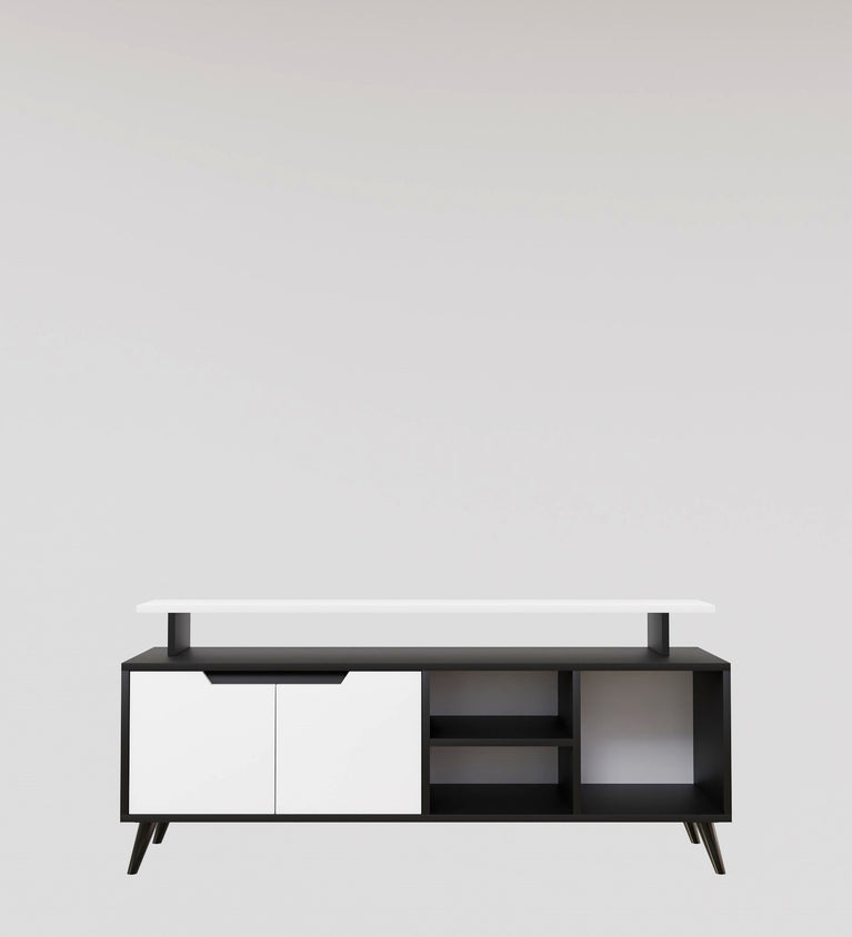 SpyderCraft Matte Finish Rhodium TV Unit| Stylish Modern Wooden TV Stand with Storage Shelves & Cabinets for Living Room| Color: Black and White| Do-It-Yourself Product