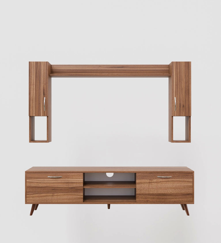 Spyder Home Decore Craft Matte Finish M5 Tv Unit with Wall Shelf, Wall Mounted with Shelf Modern Leg, 180 Cm Color: Noce Lyon || Assembly -DIY (Do-It-Yourself)