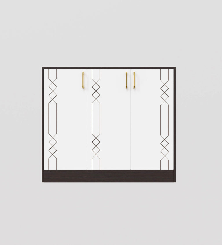 Spydercraft Lupin Multipurpose Cabinet – 3-Door Storage Unit (105 x 90 x 35 cm) | White & Wenge Brown Finish with Geometric Design