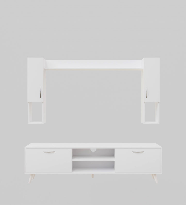 Spyder Home Decore Craft Matte Finish M5 Tv Unit with Wall Shelf, Wall Mounted with Shelf Modern Leg, 180 Cm Color:White || Assembly -DIY (Do-It-Yourself)