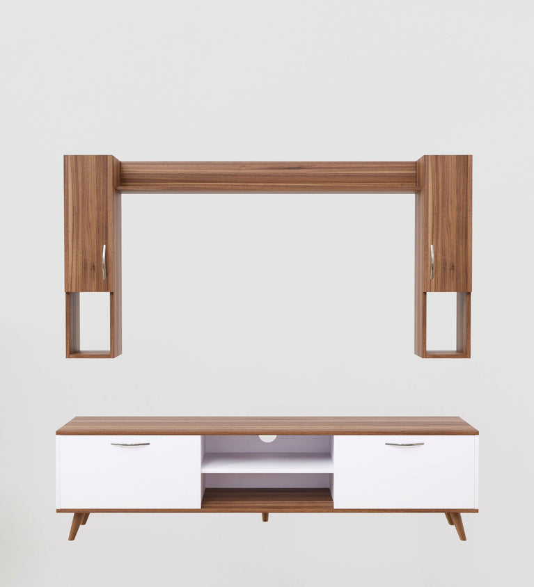 Spyder Home Decore Craft Matte Finish M5 Tv Unit with Wall Shelf, Wall Mounted with Shelf Modern Leg, 180 Cm Color: White and Noce Lyon || Assembly -DIY (Do-It-Yourself)