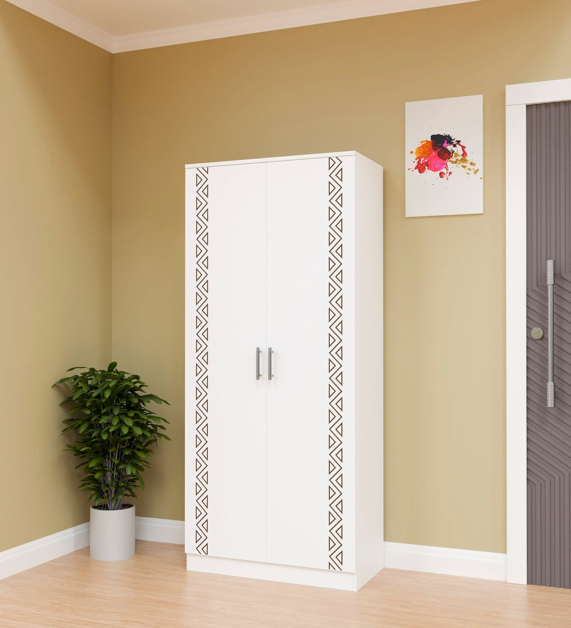 SpyderCraft Matte Finish Zircon Tribal Pattern 2-Door White Wardrobe| Color: White| Do-It-Yourself Product