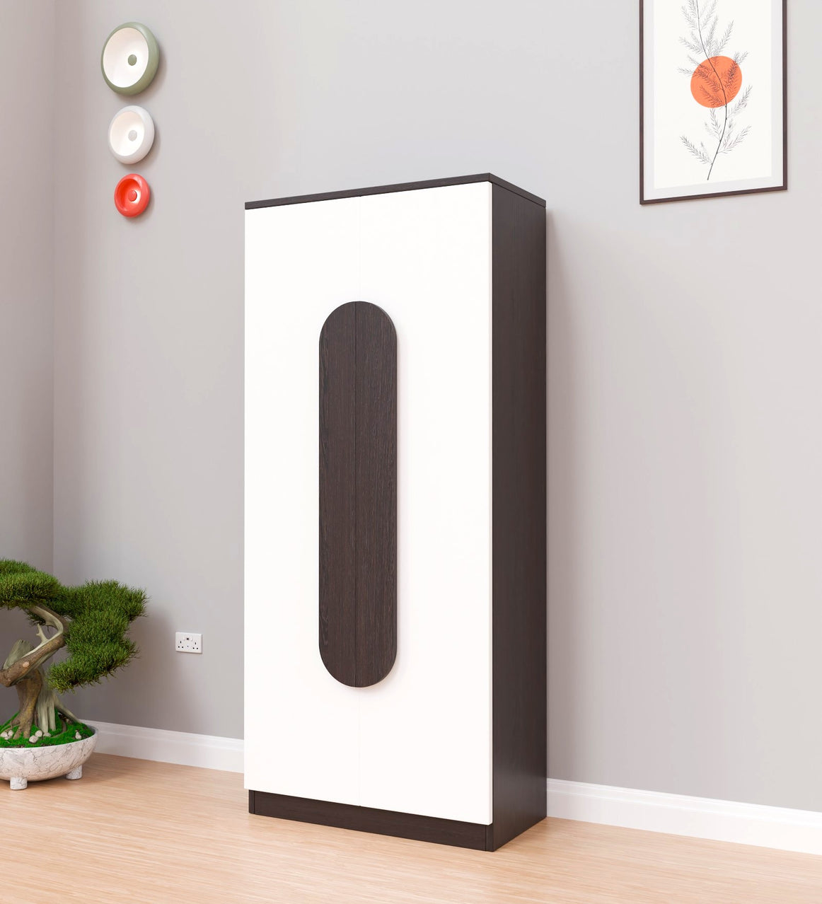 Spydercraft Matte Finish Novaarc Modern 2-Door Wardrobe with Oval Wenge Brown Handle | White & Wenge Brown Finish | Engineered Wood | Do-It-Yourself Product