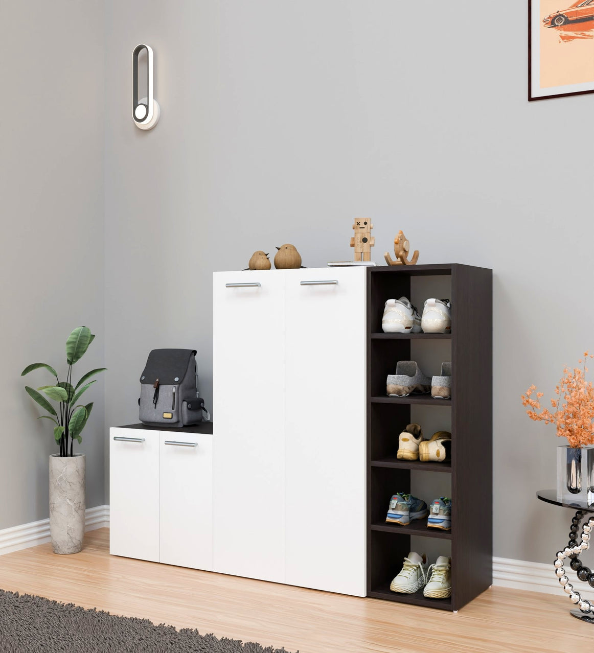 SpyderCraft Louis Shoe Rack – Elegant Shoe Storage Cabinet with Multi-Level Shelving for Modern Homes| Color: White and Wenge Brown|