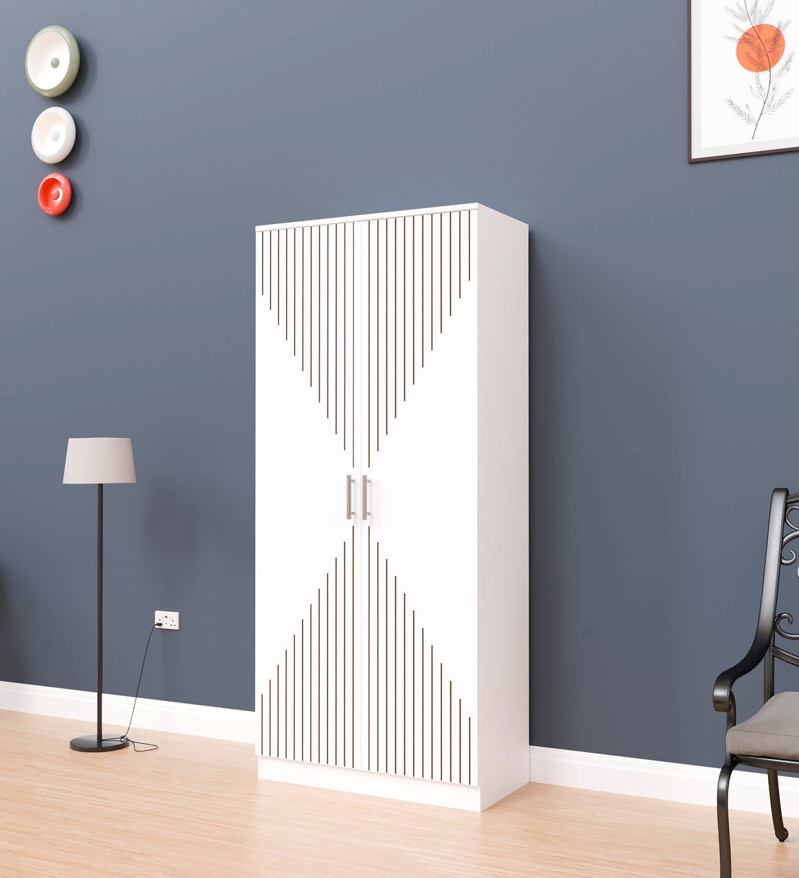 Spydercraft Matte Finish Modern 2-Door White Wardrobe with Vertical Gold Accents| Color: White| Do- It-Yourself Product