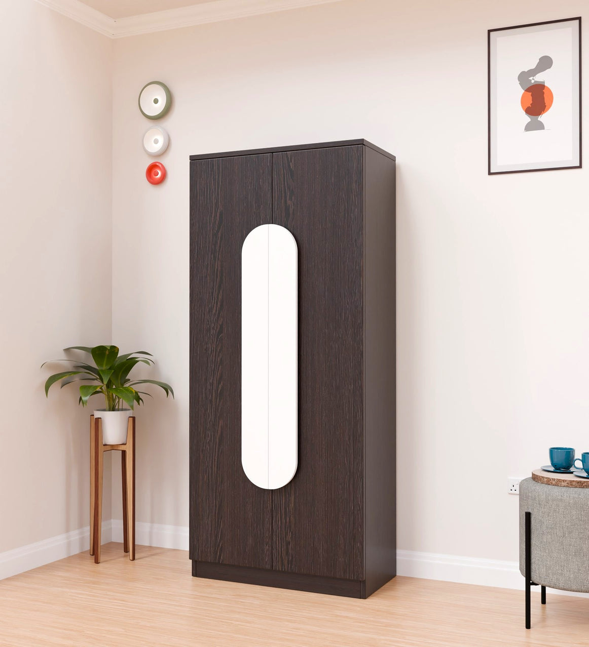 Spydercraft Matte Finish Novaarc Modern 2-Door Wardrobe with Oval White Handle | Wenge Brown and White Finish | Engineered Wood | Do-It-Yourself Product