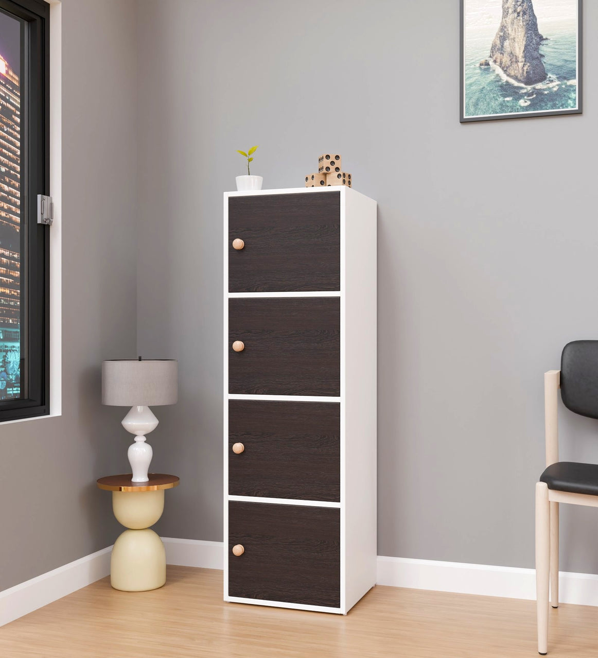 SpyderCraft Matte Finish Corso Multipurpose Storage Cabinet| Corso 4-Door Storage Cabinet – Wenge Brown & White Wooden Organizer| Do-It-Yourself Product