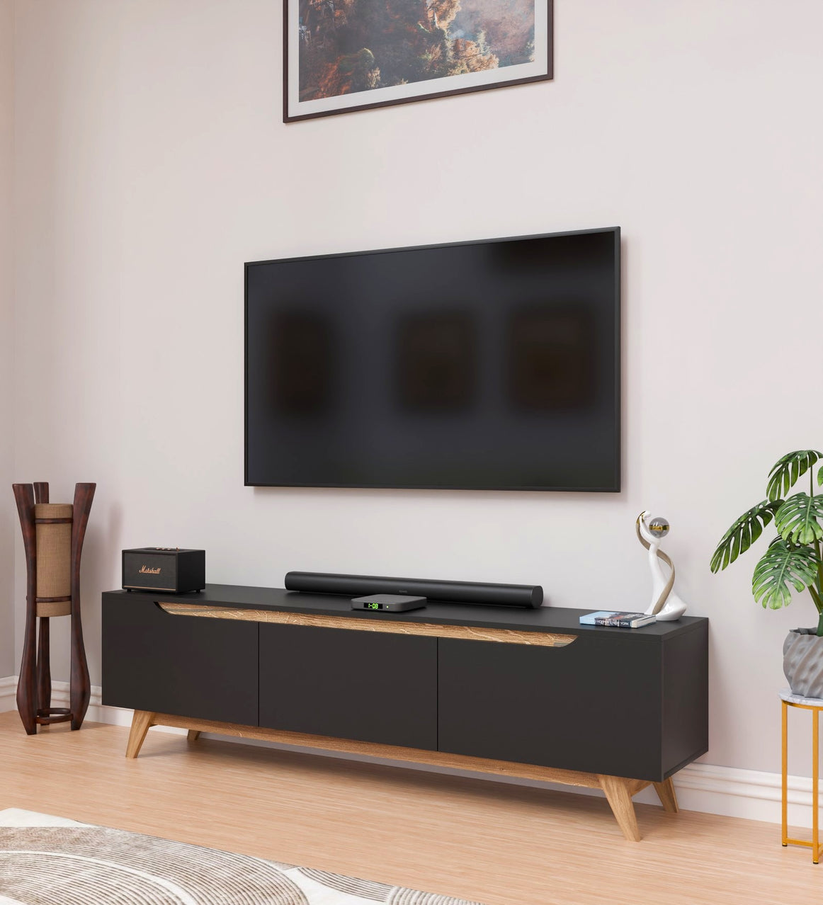 SPYDERCRAFT Matte Finish D3 Only cabinet| TV Entertainment Unit| Color: Black and Canyon Oak| Do-It- Yourself Product