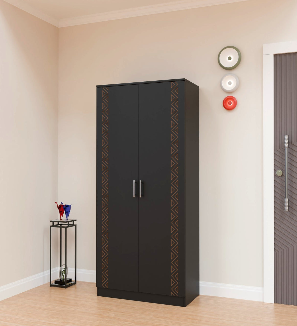 SpyderCraft Matte Finish Zircon Tribal Pattern 2-Door Black Wardrobe| Color: Black| Do-It-Yourself Product