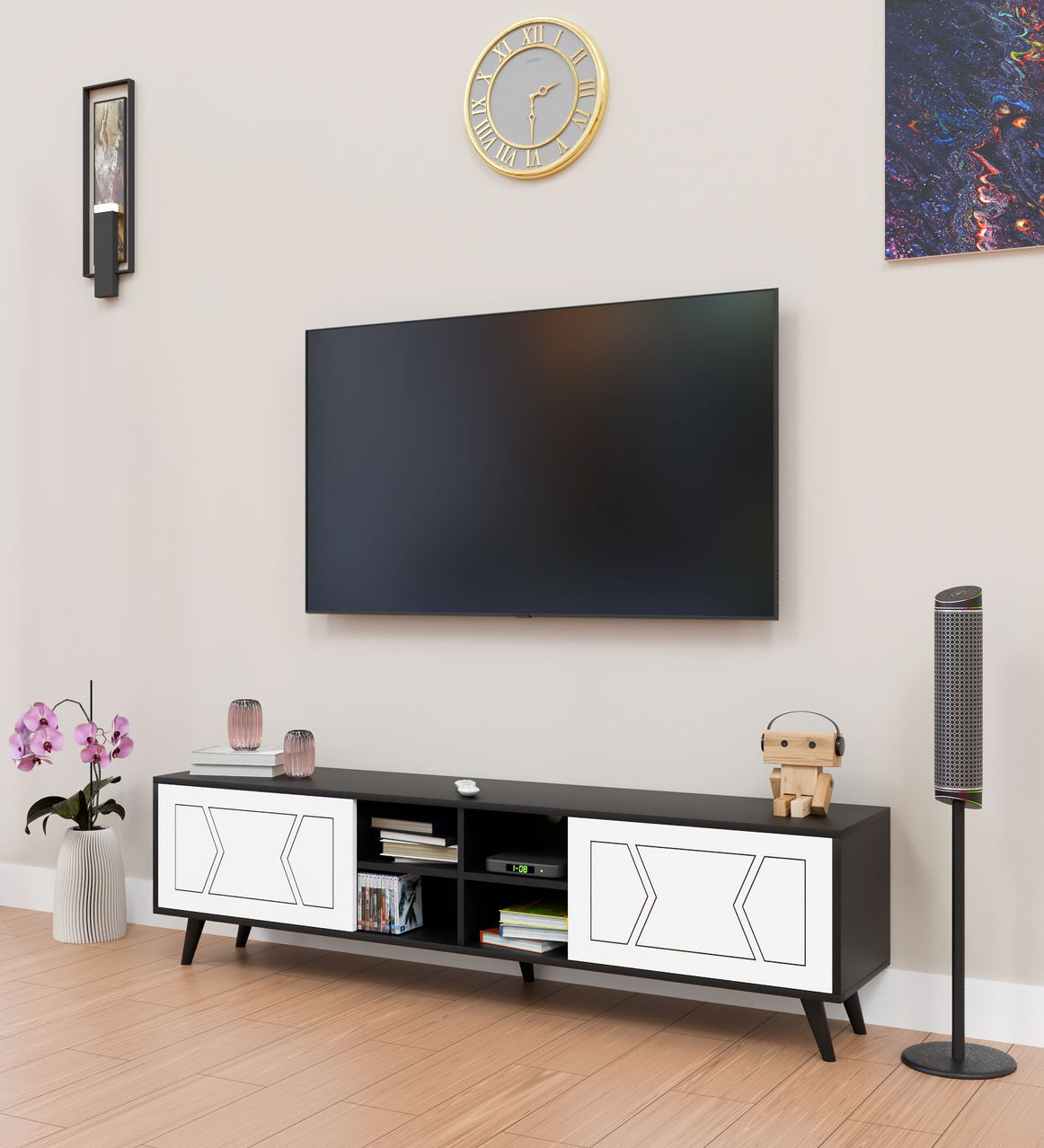 Spydercraft Matte Finish Flaire TV Unit| Color: Black and White| Do- It- Yourself Product