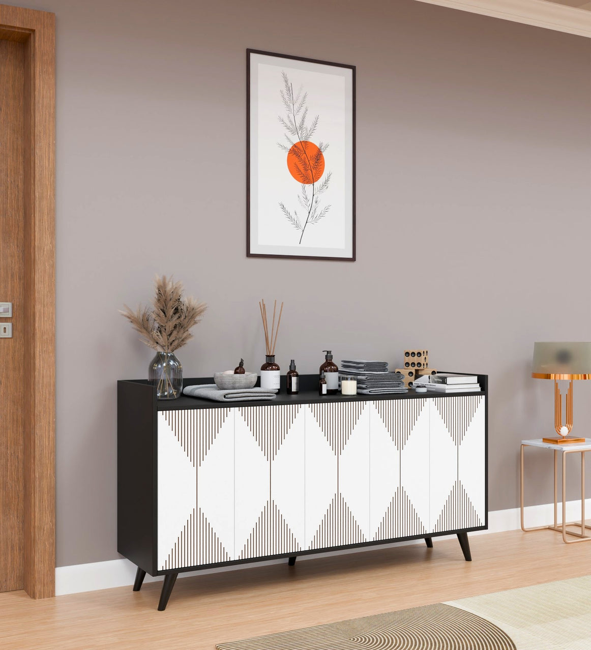 Spydercraft Matte Finish Meko Console Table| Modern Black & White Console Table – Stylish Storage Cabinet for Living Room & Entryway| Do-It-Yourself Product