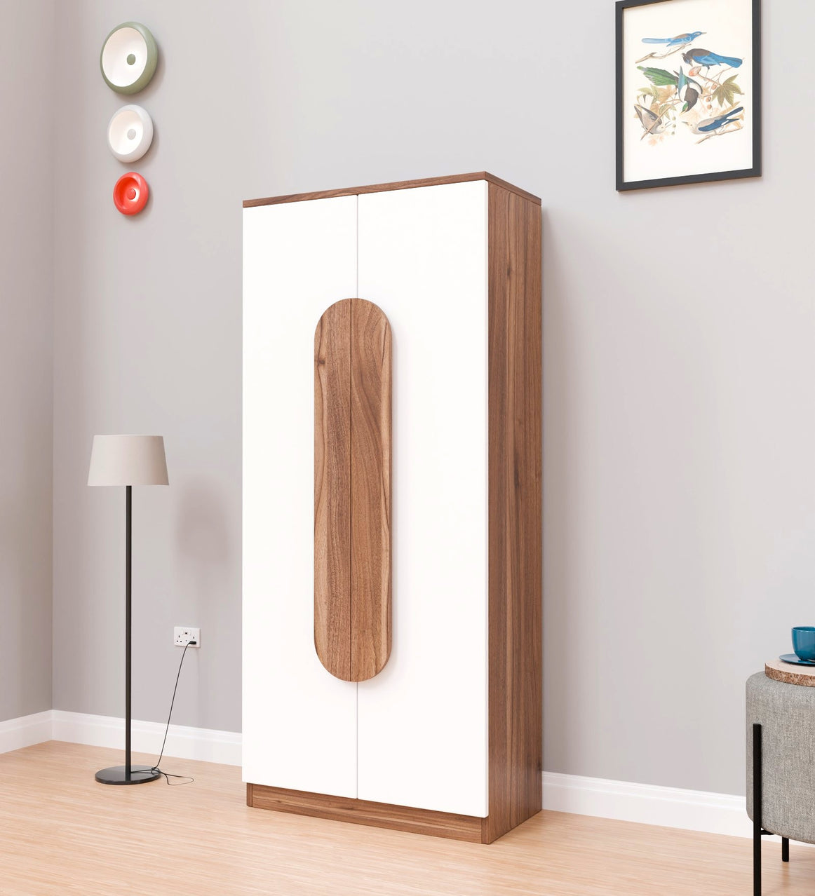 Spydercraft Matte Finish Novaarc Modern 2-Door Wardrobe with Oval Noce Lyon Handle | White & Noce Lyon Finish | Engineered Wood | Do-It-Yourself Product