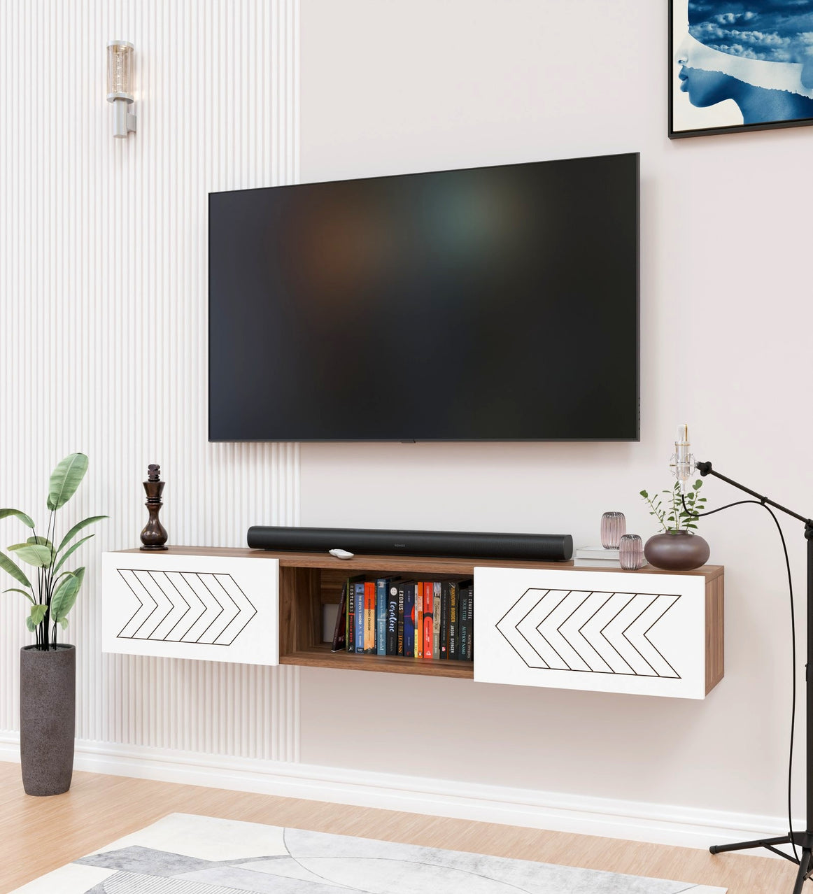 Spydercraft Matte Finish Indira Floating TV unit| Color: Noce lyon and White| Do- It- Yourself Product