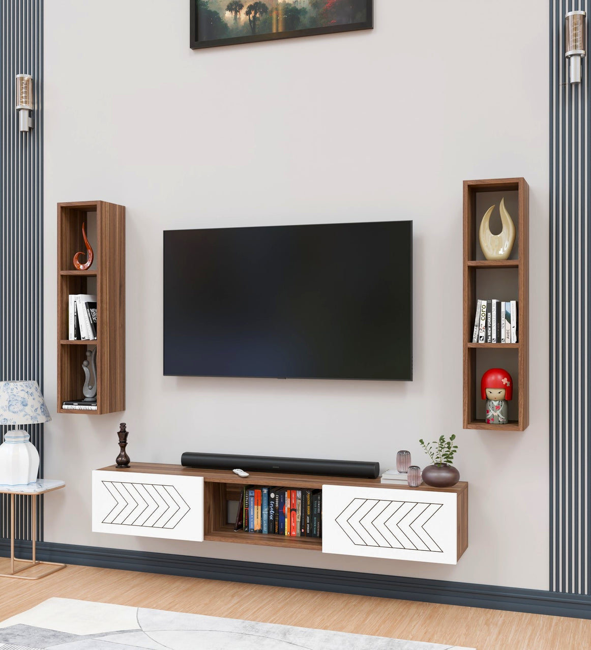 Spydercraft Matte Finish Florida TV Unit| Color: Noce Lyon and White| Do-It- Yourself Product