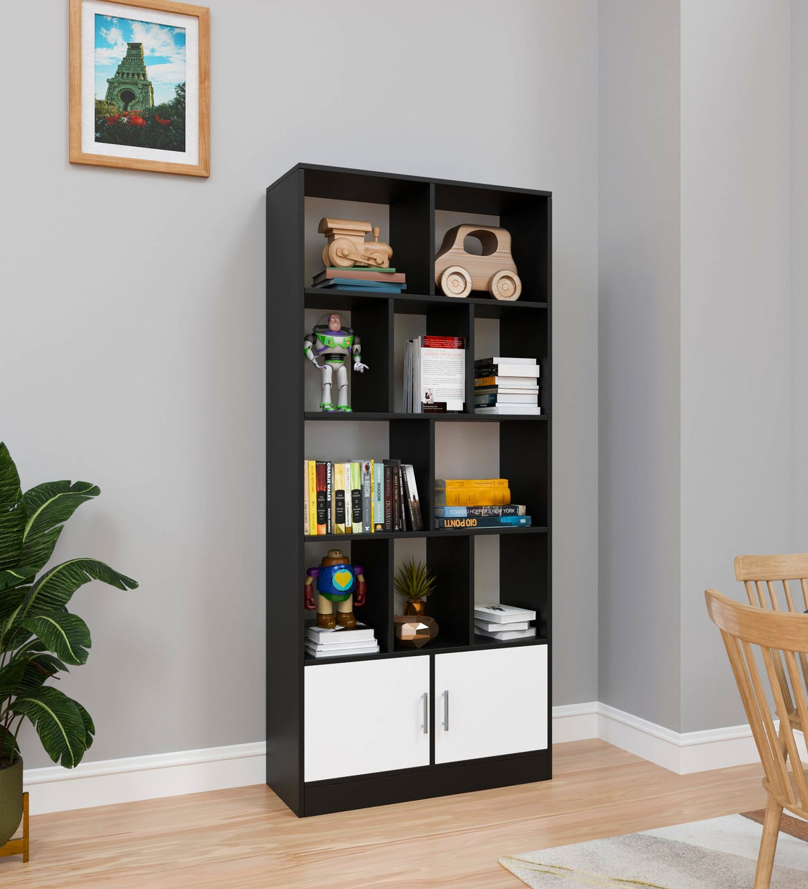 Spyder Craft 4 Tier Modern Simple Engineered Wood Book Shelves Storage Case Furniture for Living Room Study Office, Kids Furniture for Study, Study Room Furniture (Color - Black)