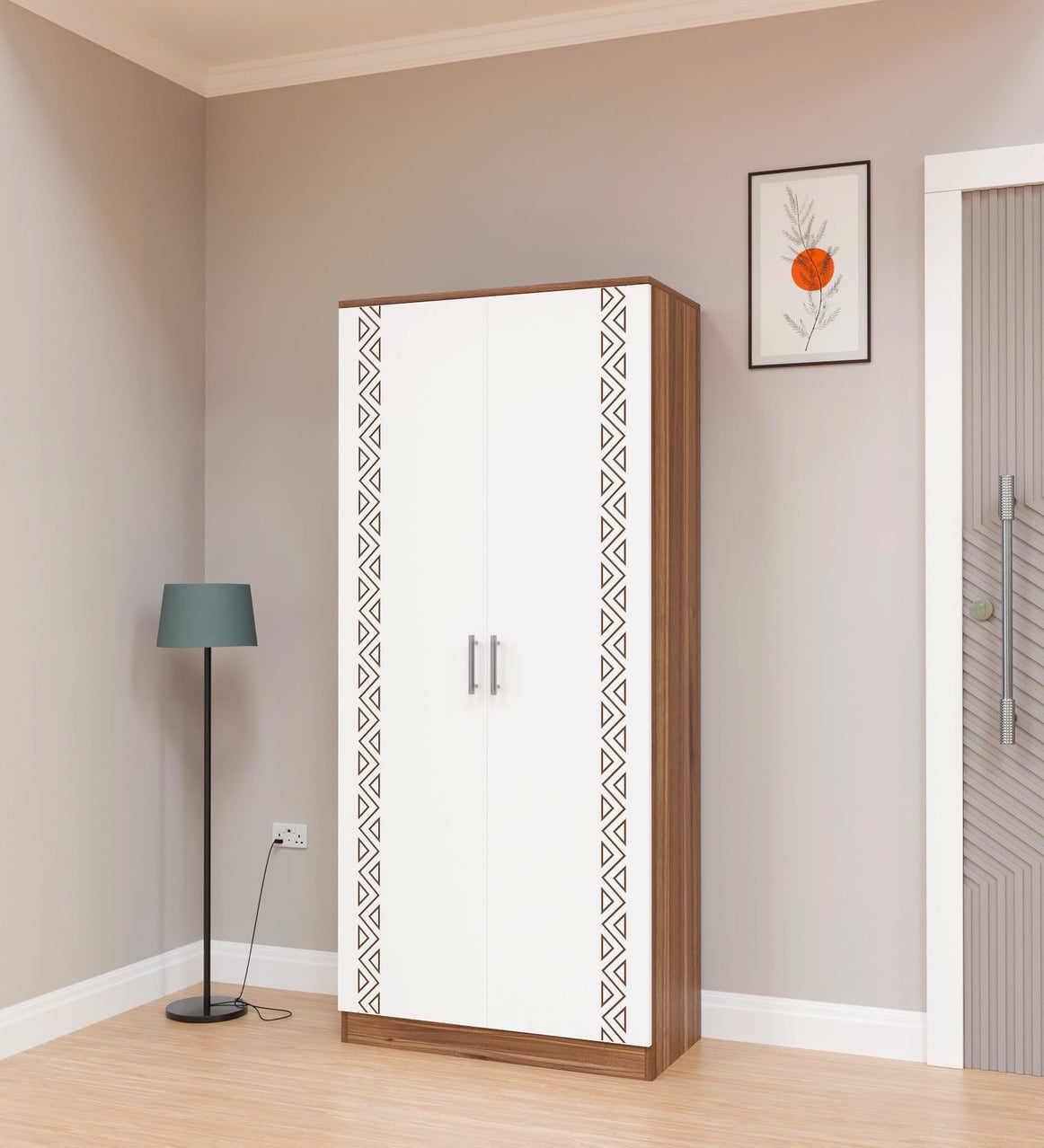 SpyderCraft Matte Finish Zircon Tribal Pattern 2-Door Noce Lyon and White Wardrobe| Color: Noce Lyon and White| Do-It-Yourself Product