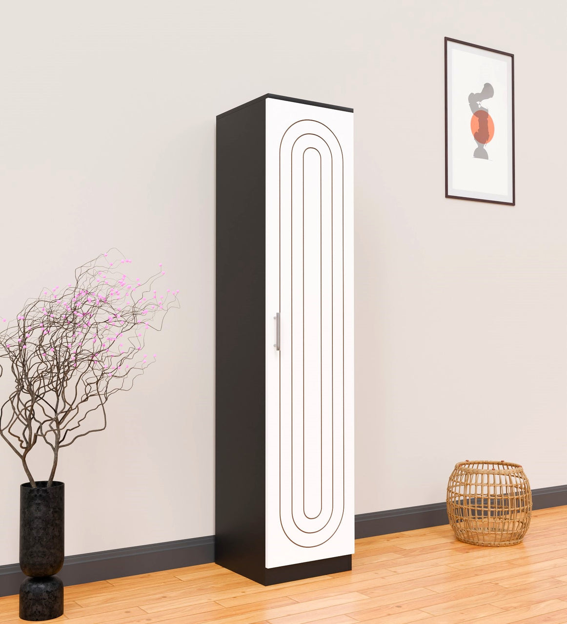 Spyder Craft Fraser Single Door Engineering Woo Wardrobe for Clothes| Stylish Cupboard for Bedroom| Multi Utility Design with Handles| Engineered Wood Colour - Black & White 1 Year Warranty