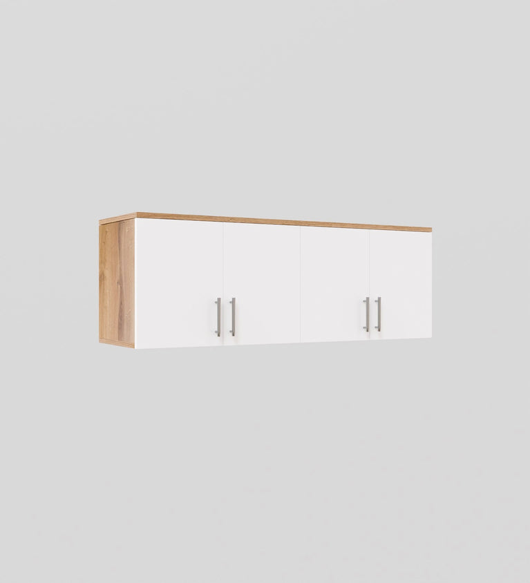 Spydercraft Wall Mounted Kitchen Cabinet – 4 Door Storage Unit (120 x 41 x 36 cm) | Canyon Oak & White Finish