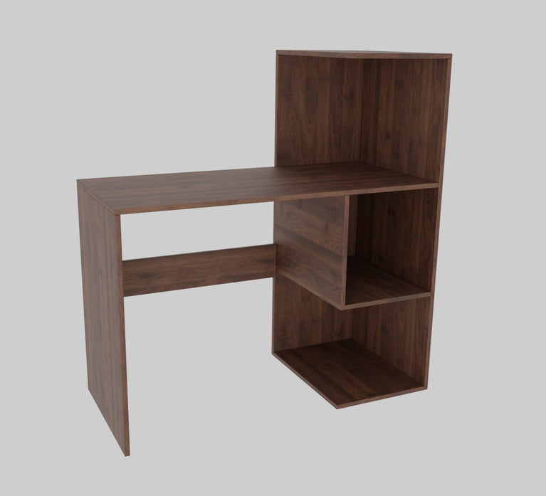 Spydercraft Tulip Study Table | Modern Study & Office Desk with Open Storage Shelves | Engineered Wood Writing Table | Columbian Walnut Finish