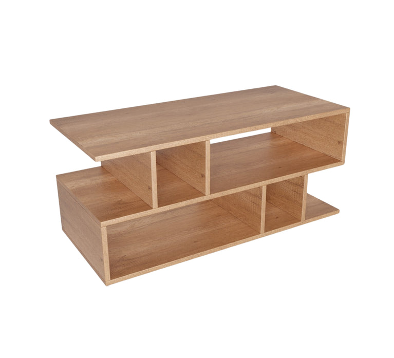 Spydercraft Zig Zag Bedside Table in Canyon Oak Finish | Modern Wooden Nightstand with Open Shelves | Engineered Wood Side Table