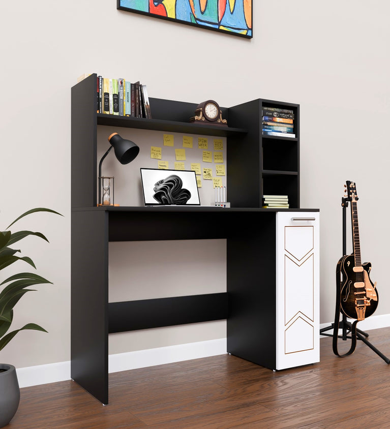 SPYDERCRAFT Matte Finish Liard Study Table| Color: Black and White| Do-It-Yourself Product